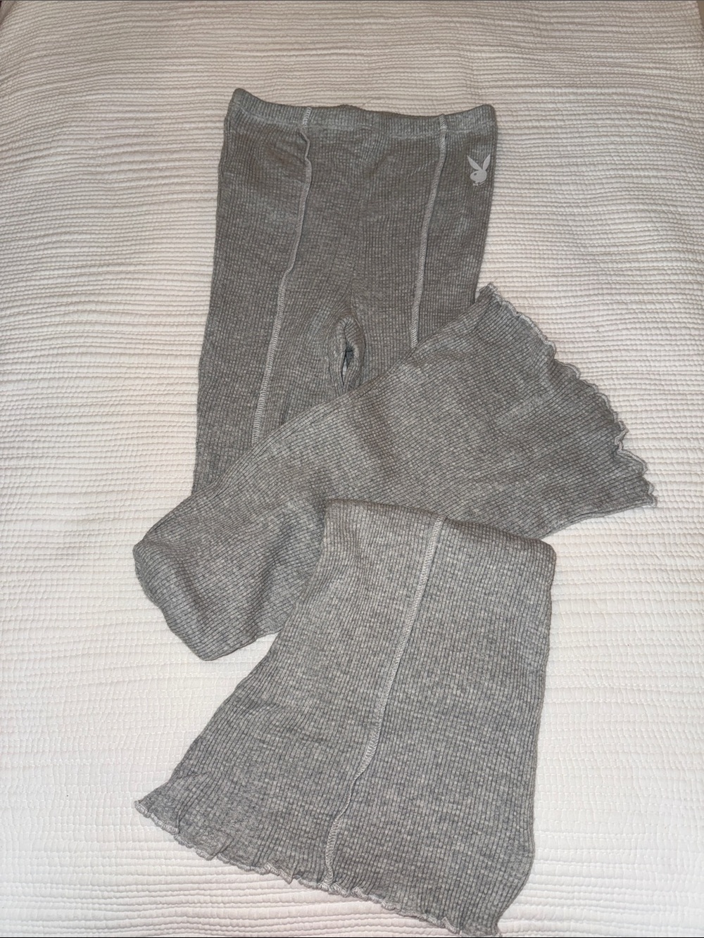PLAYBOY Gray Ribbed Knit Flared-Hem Leggings